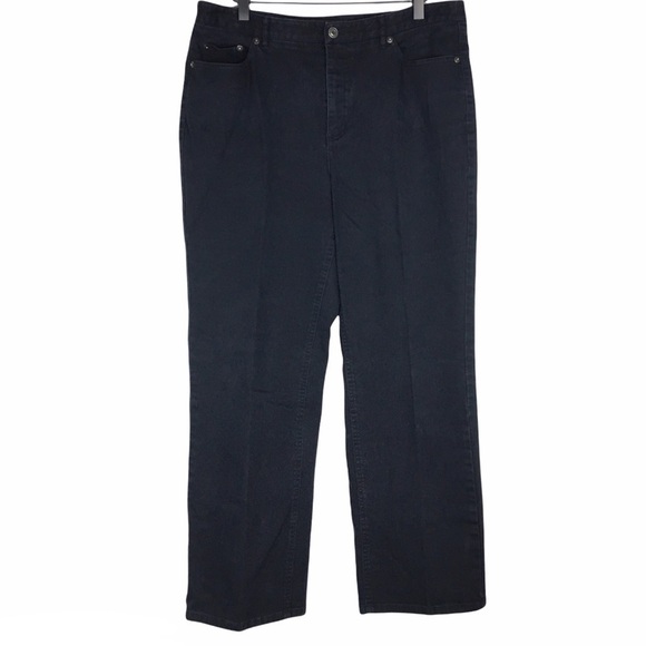 TALBOTS Jeans Black Wash Embroidered Pockets Stretch Denim Petite Plus Size 14P - Picture 1 of 9